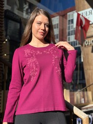 Wholesale Women's Knit Sweater Embroidered - Fuchsia - 31946 | REEL TRİKO - Thumbnail