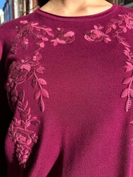 Wholesale Women's Knit Sweater Embroidered - Fuchsia - 31946 | REEL TRİKO - Thumbnail