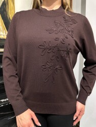 Wholesale Women’s Embroidered Knit Sweater - Dark Brown - 32852 | REEL TRİKO - 2