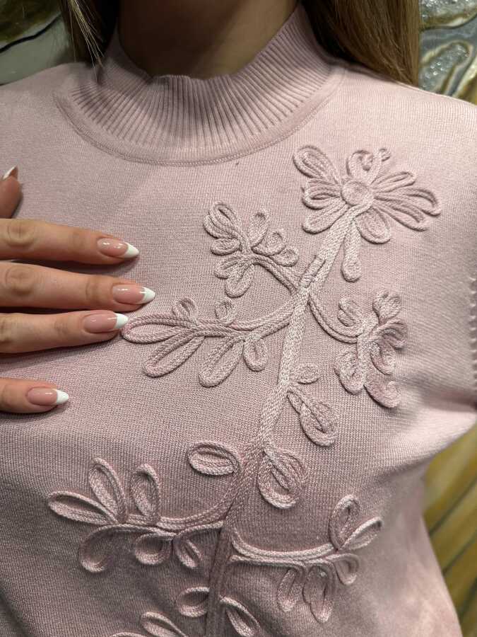 Wholesale Women’s Embroidered Knit Sweater - Powder - 32852 | REEL TRİKO - 3