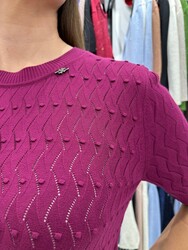 Wholesale Women's High-Neck Knit Sweater Fuchsia - 32388 | REEL TRİKO - Thumbnail