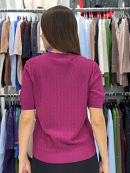 Wholesale Women's High-Neck Knit Sweater Fuchsia - 32388 | REEL TRİKO - Thumbnail