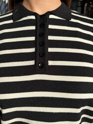 Wholesale Women's Knit Sweater Button Detail – Black & Ecru - 32889 | REEL TRİKO - Thumbnail