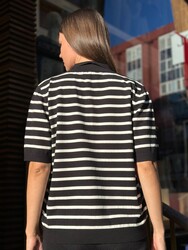 Wholesale Women's Knit Sweater Button Detail – Black & Ecru - 32889 | REEL TRİKO - Thumbnail