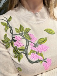 Wholesale Women’s Knit Sweater - Colorful Embroidery - Beige - 33003 | REEL TRİKO - 3