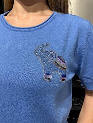 Wholesale Women’s Knit Sweater Elephant Pattern - Blue - 32980 | REEL TRİKO - 3