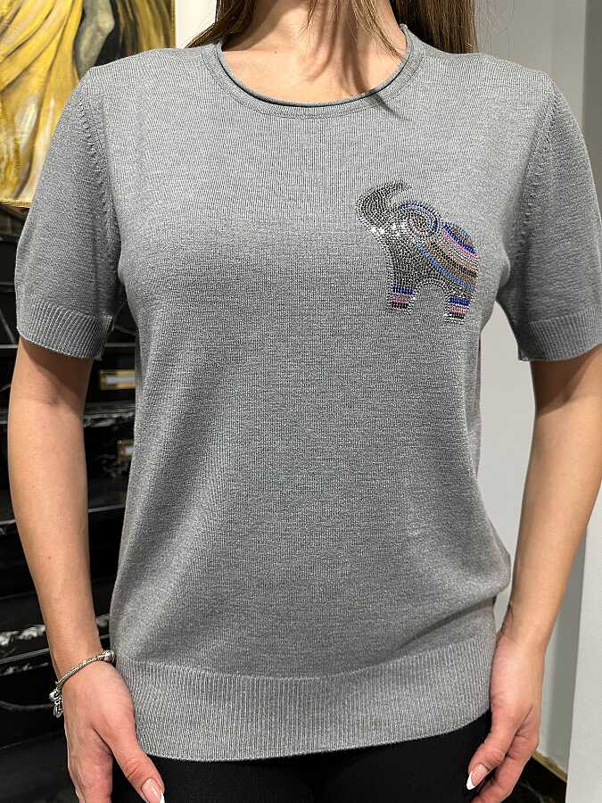 Wholesale Women’s Knit Sweater Elephant Pattern – Gray – 32980 | REEL TRİKO - 2