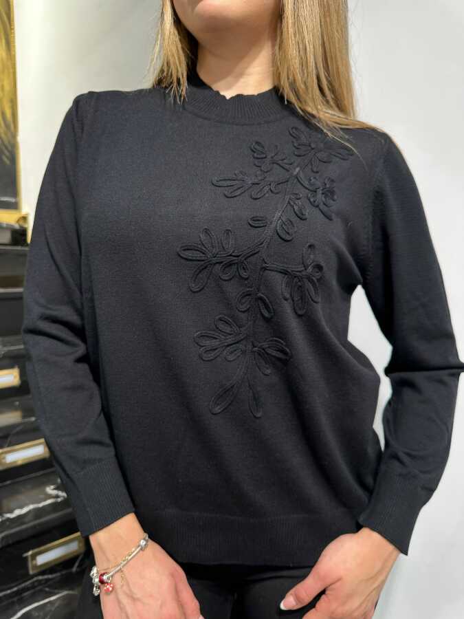 Wholesale Women’s Knit Sweater Embroidered Black - 32852 | REEL TRİKO - 2