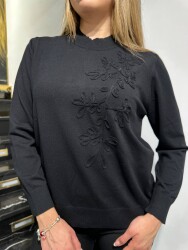 Wholesale Women’s Knit Sweater Embroidered Black - 32852 | REEL TRİKO - 2