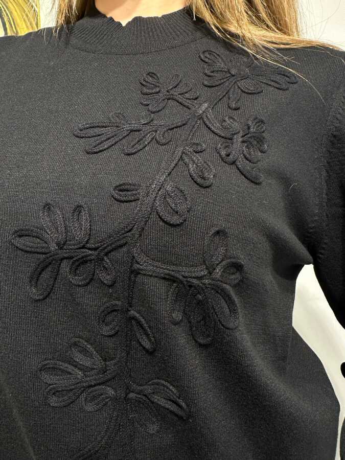 Wholesale Women’s Knit Sweater Embroidered Black - 32852 | REEL TRİKO - 3