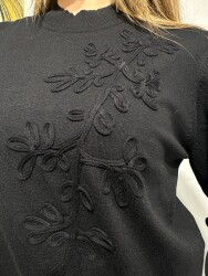 Wholesale Women’s Knit Sweater Embroidered Black - 32852 | REEL TRİKO - 3