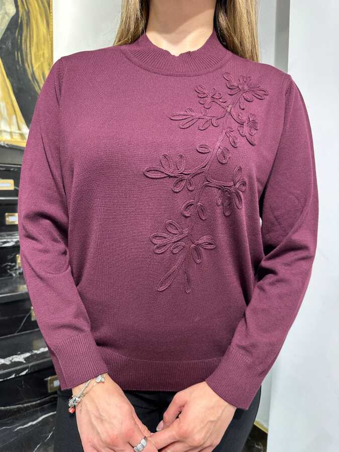 Wholesale Women’s Knit Sweater - Embroidered - Lilac - 32852 | REEL TRİKO - 2