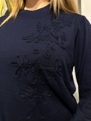 Wholesale Women’s Knit Sweater - Embroidered - Navy Blue - 32852 | REEL TRİKO - 3