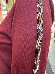 Wholesale Women's Knit Sweater Leopard Pocket Detail - Plum - 32348 | REEL TRİKO - Thumbnail
