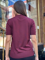 Wholesale Women's Knit Sweater Leopard Pocket Detail - Plum - 32348 | REEL TRİKO - Thumbnail