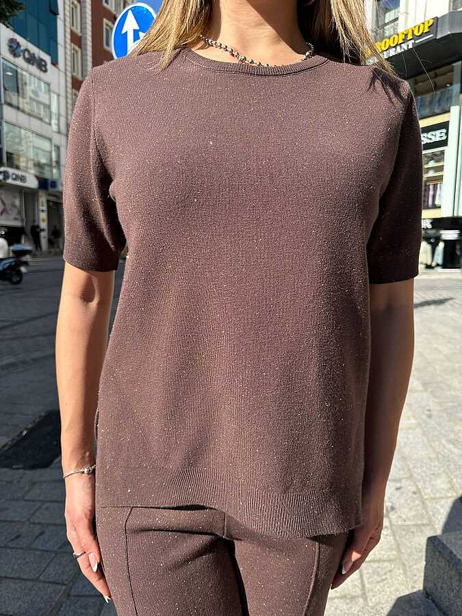 Wholesale Women’s Knit Sweater - Shimmer - Brown - 33015 | REEL TRİKO - 3