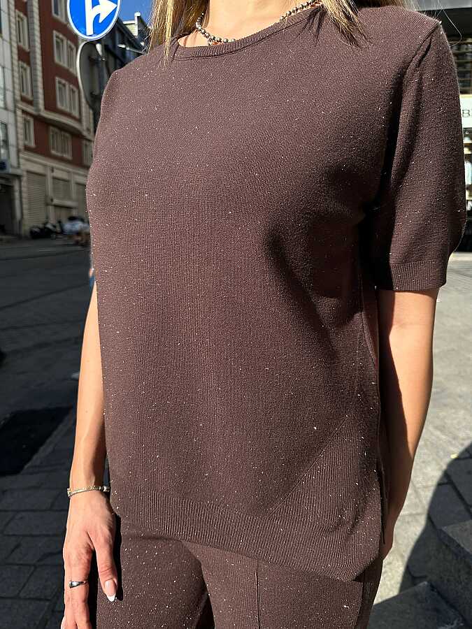 Wholesale Women’s Knit Sweater - Shimmer - Brown - 33015 | REEL TRİKO - 4