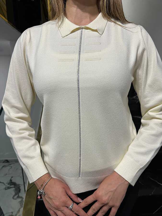 Wholesale Women’s Knit Sweater Stone Embellishments Bone – 32918 | REEL TRİKO - 2