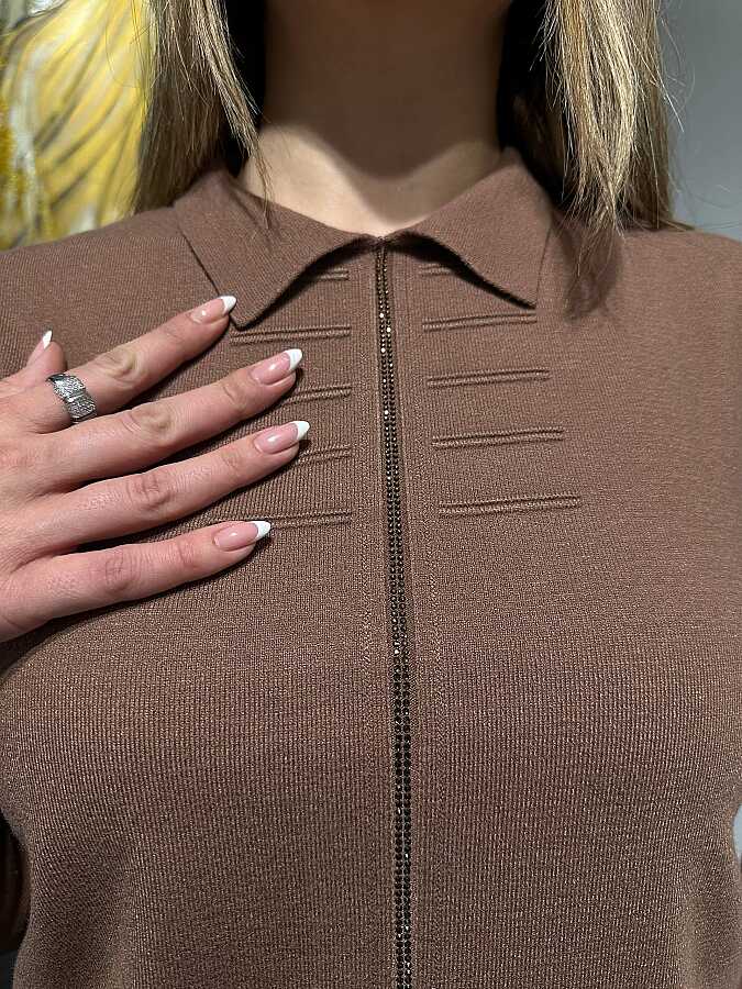 Wholesale Women’s Knit Sweater - Stones Embellished - Light Brown - 32918 | REEL TRİKO - 3