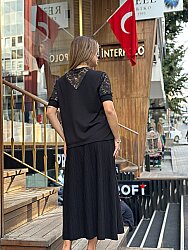 Wholesale Women’s Knit Sweater Tulle Detail - Black - 32412 | REEL TRİKO - 5