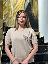 Wholesale Women’s Knit Sweater with Elephant Pattern - Beige - 32980 | REEL TRİKO - 1