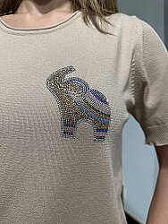 Wholesale Women’s Knit Sweater with Elephant Pattern - Beige - 32980 | REEL TRİKO - 3