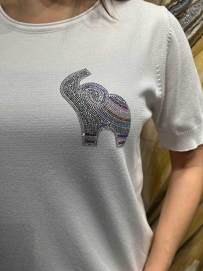 Wholesale Women’s Knitted Sweater Elephant Pattern – Ecru - 32980 | REEL TRİKO - 3