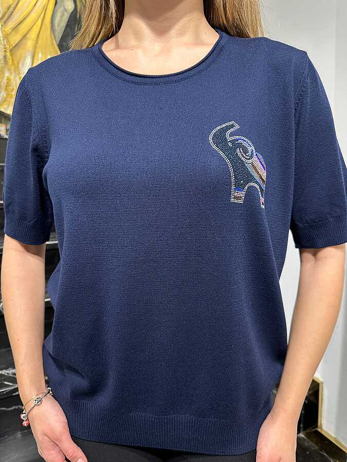 Wholesale Women’s Knitted Sweater Elephant Pattern – Navy Blue - 32980 | REEL TRİKO - 2