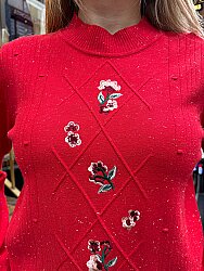 Wholesale Women’s Knitted Sweater Floral Pattern – Red – 32508 | REEL TRİKO - 3