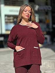 Wholesale Women’s Knitted Sweater Pocket Detail – Burgundy – 31390 | REEL TRİKO - 2