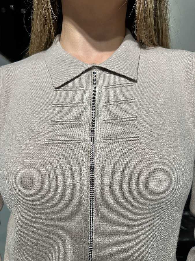 Wholesale Women’s Knitted Sweater Stone Embellishments - Dark Beige - 32918 | REEL TRİKO - 3