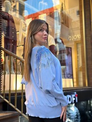 Wholesale Women's Knitted Sweater Stone Embellishment Blue - 31518 | REEL TRİKO - 4