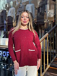 Wholesale Women’s Knitted Sweater with Pocket Detail - Plum - 31390 | REEL TRİKO - 1