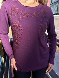 Wholesale Women's Embroidered Knit Sweater Purple - 31946 | REEL TRİKO - Thumbnail