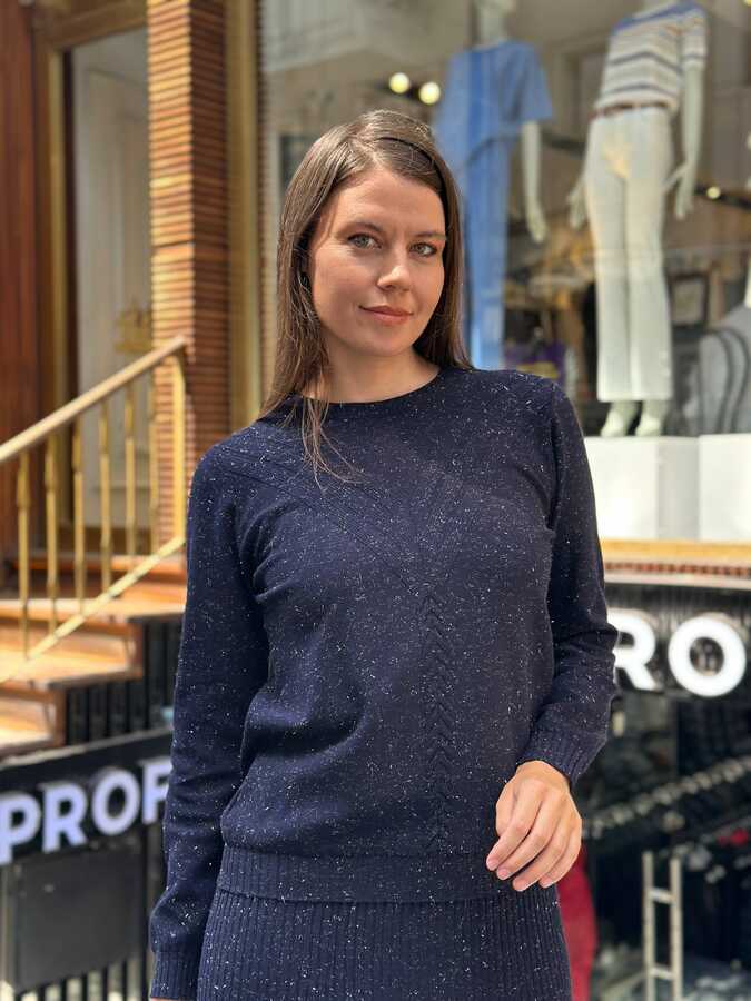 Reel Triko - Wholesale Women's Long-Sleeve Knitted Sweater, Navy Blue - 32225 | REEL TRİKO