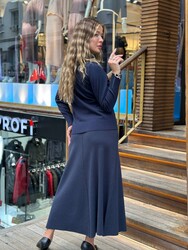 Wholesale Women's Knitted Sweater Polo Collar Navy Blue - 32202 | REEL TRİKO - Thumbnail