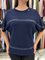 Wholesale Women's Navy Blue Knit Sweater Ribbon Detail - 32411 | REEL TRİKO - Thumbnail