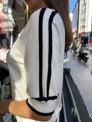 Wholesale Women's Knit Sweater - Striped - Ecru - 32437 | REEL TRİKO - Thumbnail