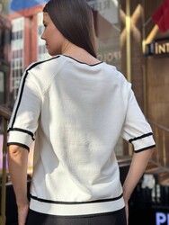 Wholesale Women's Knit Sweater - Striped - Ecru - 32437 | REEL TRİKO - Thumbnail
