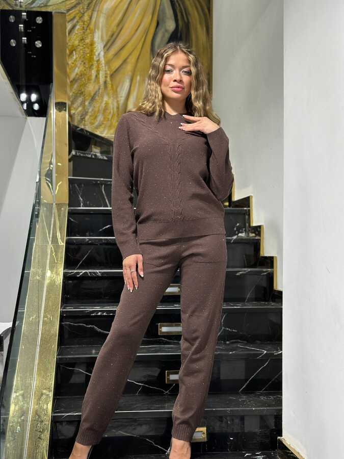 Reel Triko - Wholesale Women's Brown Knit Trousers with Pockets - 32912 | REEL TRİKO
