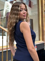 Wholesale Women's Navy Blue Knitwear Bead Details - 32977 | REEL TRİKO - Thumbnail