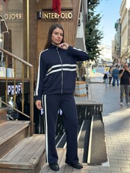 Wholesale Women's Navy Blue Zippered Tracksuit Set - 17980 | REEL TRİKO 1993 - 1