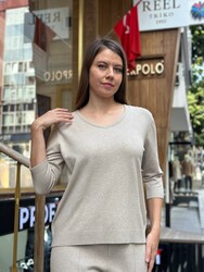 Wholesale Women's Short-Sleeve Beige Knit Sweater - 31515 | REEL TRİKO - Thumbnail