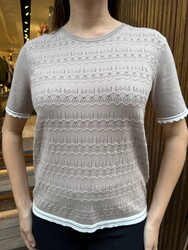 Wholesale Women's Short-Sleeve Beige Knit Sweater - 31762 | REEL TRİKO - Thumbnail