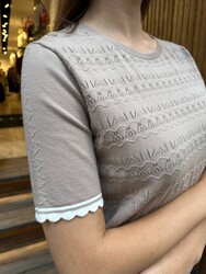 Wholesale Women's Short-Sleeve Beige Knit Sweater - 31762 | REEL TRİKO - Thumbnail