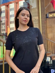 Wholesale Women's Knit Sweater - Short Sleeve - Black - 31721 | REEL TRİKO - Thumbnail