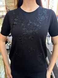 Wholesale Women's Knit Sweater - Short Sleeve - Black - 31721 | REEL TRİKO - Thumbnail