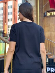 Wholesale Women's Knit Sweater - Short Sleeve - Black - 31721 | REEL TRİKO - Thumbnail