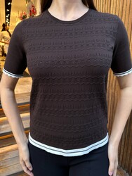 Wholesale Women's Short-Sleeve Brown Knit Sweater - 31762 | REEL TRİKO - Thumbnail