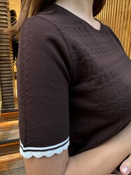 Wholesale Women's Short-Sleeve Brown Knit Sweater - 31762 | REEL TRİKO - Thumbnail